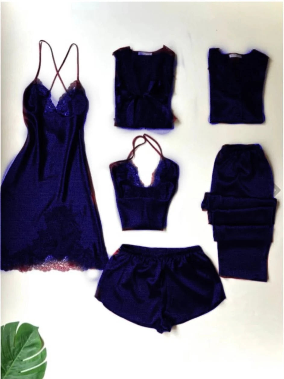 Elegant 7 Pcs Silk Night Dress Set for Women β Luxury Sleepwear πποΈ