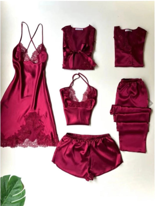 Elegant 7 Pcs Silk Night Dress Set for Women – Luxury Sleepwear 💎🛍️