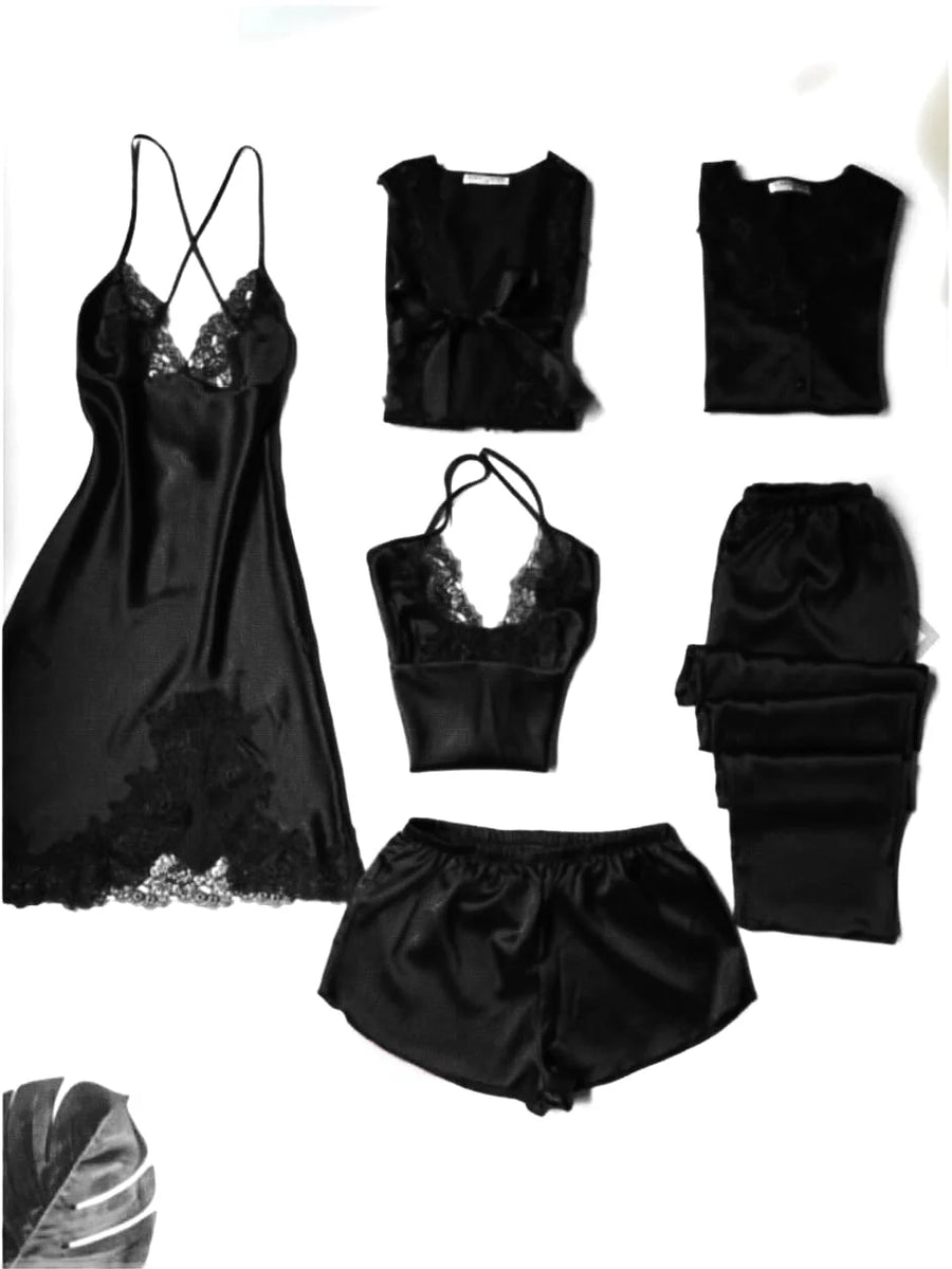 Elegant 7 Pcs Silk Night Dress Set for Women – Luxury Sleepwear 💎🛍️