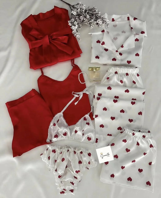 8Pc Heart Printed Nightwear Set for Women – Soft & Comfortable Sleepwear